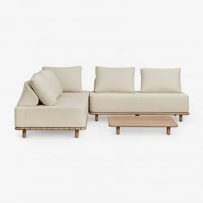 Zestaw Salonowy Z Modułową Narożną Sofą 3-częściową I Stolikiem Kawowym 95x95 Cm Z Akacji Portet Jasny Akacjowy Brąz - Sklum