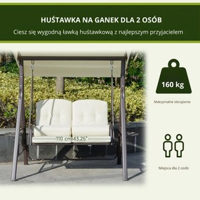 Outsunny huśtawka ogrodowa 2osobowa z daszkiem przeciwsłonecznym poduszka metal poliester beżowy 162x118x173cm | Aosom PL