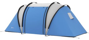 Outsunny Lekki wodoodporny namiot kempingowy dla 4-5 osób z 3 pomieszczeniami, bocznymi drzwiami, oknami w kolorze niebieskim