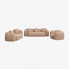 Zestaw Salonowy Z Modułową Sofą 3-osobową, Sofą 2-osobową I Fotelem Z Tkaniny Coco Chenille Gruba Tkanina Szenilowa Latte Brown - Sklum