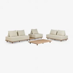Zestaw Do Salonu Z Modułową Sofą 2-częściową I Stolikiem Pomocniczym, Sofa Oraz Stolik Kawowy 160x95 Cm Z Akacji Portet Jasny Akacjowy Brąz - Sklum