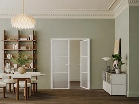 Odwracalny blok drzwiowy dwuskrzydłowy z aluminium i matowego szkła - 2 x W204 x S73 cm - Biały - MASERU
