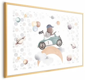 Plakat Miś w wyścigówce 60x40 cm z ramą złotą z marginesem ARTGEIST B