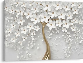 Obraz białego drzewa z kwiatami (70x50 cm)
