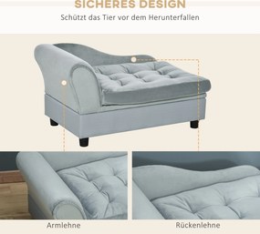 PawHut Sofa dla psa z matą i skrzynią, drewno+plusz, jasnoniebieski, 76x45x41,5cm | Aosom PL
