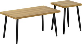 HOMCOM Zestaw 2 Stolików Kawowych, Duży i Mały Stolik z Ramą Metalową i Blatem Drewnianym, Elastyczne Stoliki Kawowe, Drewno Naturalne