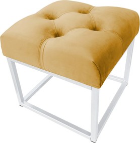 Pufa CHESTERFIELD tkanina Welur loft ławka podnóżek metal : Kolor Stelaża - Biały, Kolor tkaniny - VELVET - MG15, Typ tkaniny - Velvet