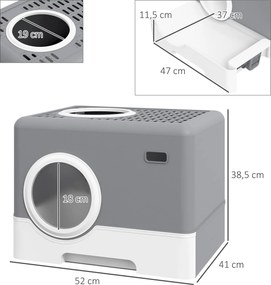 PawHut Kuweta dla Kotów, 2 Wyjścia, Wysuwana Taca, 52 x 41 x 38,5 cm, Szary