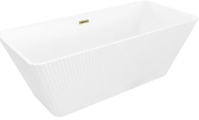 Mexen Tava wanna wolnostojąca ryflowana 170 x 75 cm, biała, przelew złoty - 52851707500-50