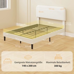 HOMCOM Rama łóżka jednoosobowego z zagłówkiem obitym Teddy-Fleece, metalowa rama łóżka, łatwy montaż, biały | Aosom PL