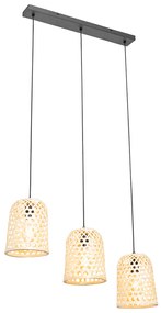 Orientalna lampa wisząca czarna z bambusowym 3-światłowym - RayanKolonialny Oswietlenie wewnetrzne