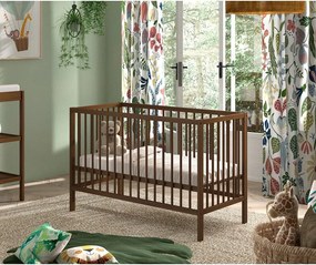 Brązowe łóżeczko z litego drewna bukowego z regulowaną wysokością 60x120 cm Dino – Vipack