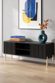 Czarna szafka RTV na złotych nóżkach 135 cm N9-P63