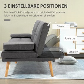 HOMCOM Sofa 3osobowa Rozkładana z Stołem Len Imitacja 181x77x78cm Ciemnoszara | Aosom PL