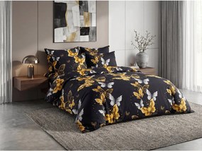 PrzytulneMieszkanie.pl PrzytulneMieszkanie.pl Pościel z mikrofibry GOLD BUTTERFLY czarna Rozmiar pościeli: 2 szt 70 x 90 cm | 200 x 220 cm