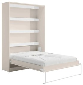 Łóżko chowane 140 x 200 cm - Otwierane ręcznie w pionie - Z oświetleniem LED - Beżowe - RAPILI