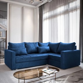 Masseno Narożnik LIRENO z funkcją spania i pojemnikiem na pościel Narozniki L, Rozkładana sofa - Niebieski, KRONOS 09