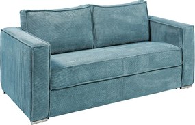 Kanapa 3-osobowa rozkładana typu express z z turkusowego weluru sztruksowego z siedziskiem z pianki z pamięcią kształtu - Powierzchnia spania 140 cm - Materac 22 cm z pianki i z siedziskiem z pianki z pamięcią kształtu LORETO