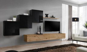 Meblościanka SWITCH LAMEL X czarna/dąb wotan ASM Meble