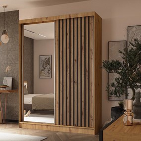 Szafa Przesuwna LAMELLO 150 cm z Lustrem Szafa Dwudrzwiowa Dąb artisan