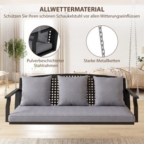 Outsunny 3-osobowa huśtawka na werandę, huśtawka ogrodowa z 3 poduszkami na oparcie, poduszką na siedzenie i zestawem do zawieszenia, szara | Aosom PL