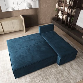 Masseno Narożnik BRISO z funkcją spania i pojemnikiem na pościel Narozniki L, Rozkładana sofa - Niebieski, MONOLITH 77