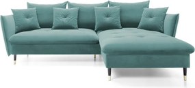 Narożnik GLAM Prawostronny z funkcją spania, zestaw z poduszkami wolnostojący tkanina RIVIERA 76 Miętowy DOMO HOME