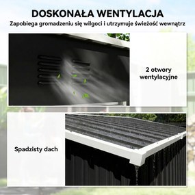 Outsunny Metalowy schowek na narzędzia 1,37 m², zamykany schowek z wentylacją, pochyłym dachem, rękawicami, 163 x 90 x 179 cm | Aosom PL