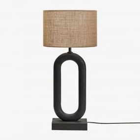 Lampa Stołowa Z Drewna Mango Tiberia Nizina Czarna & Beżowy Len Ø30 Cm - ↑20 Cm Arlina - Sklum