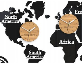 Zegar ścienny w stylu nowoczesnym akrylowy mapa 3 strefy bambus 100 x 56