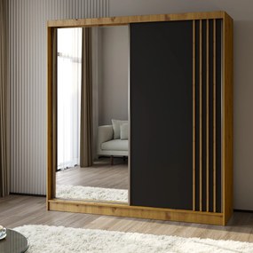 Szafa Przesuwna NELVIA 200 cm z Lustrem Szafa Dwudrzwiowa Dąb artisan
