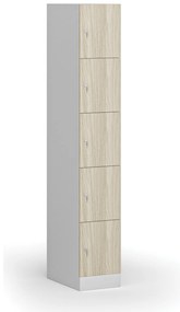 Szafka skrytkowa, 5 schowków, 1850 x 300 x 500 mm, demontaż, zamek cylindryczny, drzwi laminowane, dąb naturalny