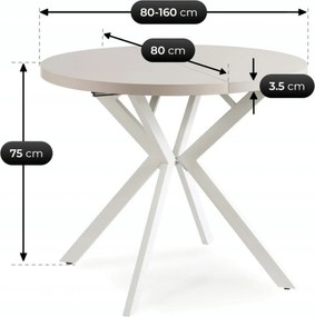 Stół Okrągły Rozkładany DORIAN 80-160 cm Kaszmir/Biały Nowoczesny