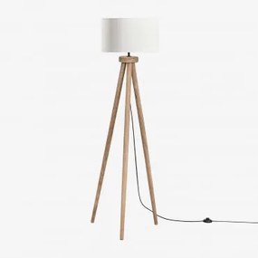 Lampa Podłogowa Simona Z Drewna Mango Drewno Mango & Linen Beige Cream Azoia - Sklum