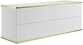 Szafka pod umywalkę wisząca ryflowana ze złotą listwą - Biały - 150 cm - KELIZA