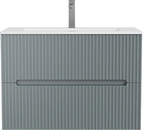 Podwieszana szafka łazienkowa z umywalką do zabudowy i kranem - Niebieski prążkowany - 80 cm - PAVANI