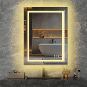 Lustro łazienkowe VERO 60x80cm srebrne z oświetleniem LED HALMAR