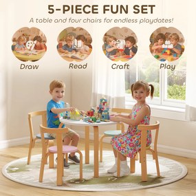 AIYAPLAY 5-częściowy zestaw stolik i krzesła dla dzieci, lekkie lite drewno, kolorowy