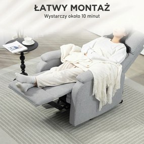 HOMCOM Fotel Relax z Regulowanym Oparciem i Podnóżkiem, Tapicerowany Fotel do Salonu, Szary