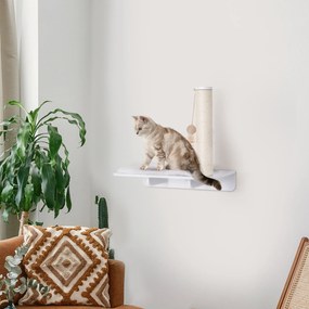 Pawhut Drapak Drzewko Legowisko dla Kota Półka Ścienna Plusz Mdf Biały Eleganckie 55x30x50cm | Aosom PL