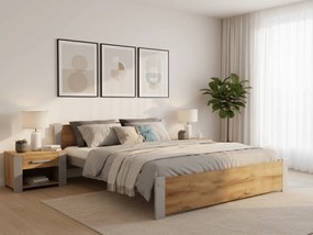 Łóżko IKAROS 140 x 200 cm, dąb artisan/szary Stelaż: Ze stelażem listwowym rolowanym, Materac: Materac Deluxe 10 cm