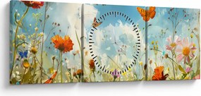 Obraz - Motyle na letniej łące (z zegarem) (90x30 cm)