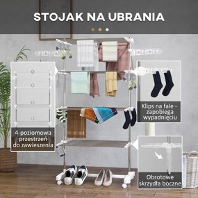 HOMCOM Suszarka na pranie wieżowa mobilna Składane skrzydła boczne 3 lub 4 poziomy Praktyczna i oszczędzająca miejsce | Aosom PL