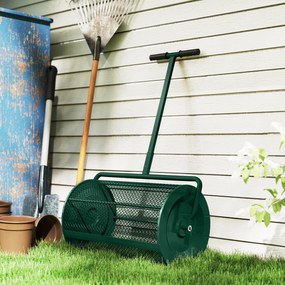 Outsunny Rozsiewacz kompostu 75 l 61x40cm rozsiewacz nawozu trawa ogród z uchwytem T kosz z siatki metal zielony | Aosom PL