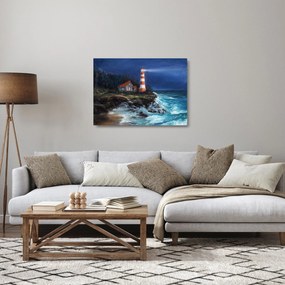 Obraz na szkle - Latarnia morska na brzegu oceanu, akwarela (70x50 cm)