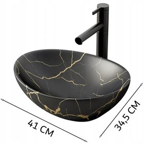 Umywalka, czarna matowa marmurowa owalna ceramiczna 41x34,5 cm