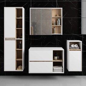 Nowoczesny zestaw mebli łazienkowych biały + dąb sonoma R1-T87