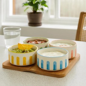 Zestaw miseczek na przekąski FIKA, 4 x 230 ml, bambusowa taca