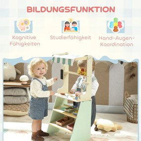 AIYAPLAY Stoisko supermarketowe dla dzieci, kasa do zabawy, 34 akcesoria, MDF, zielony