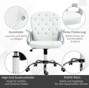 Vinsetto Krzesło biurowe, ergonomiczne krzesło do biura z podłokietnikami, wyściełane oparcie Białe